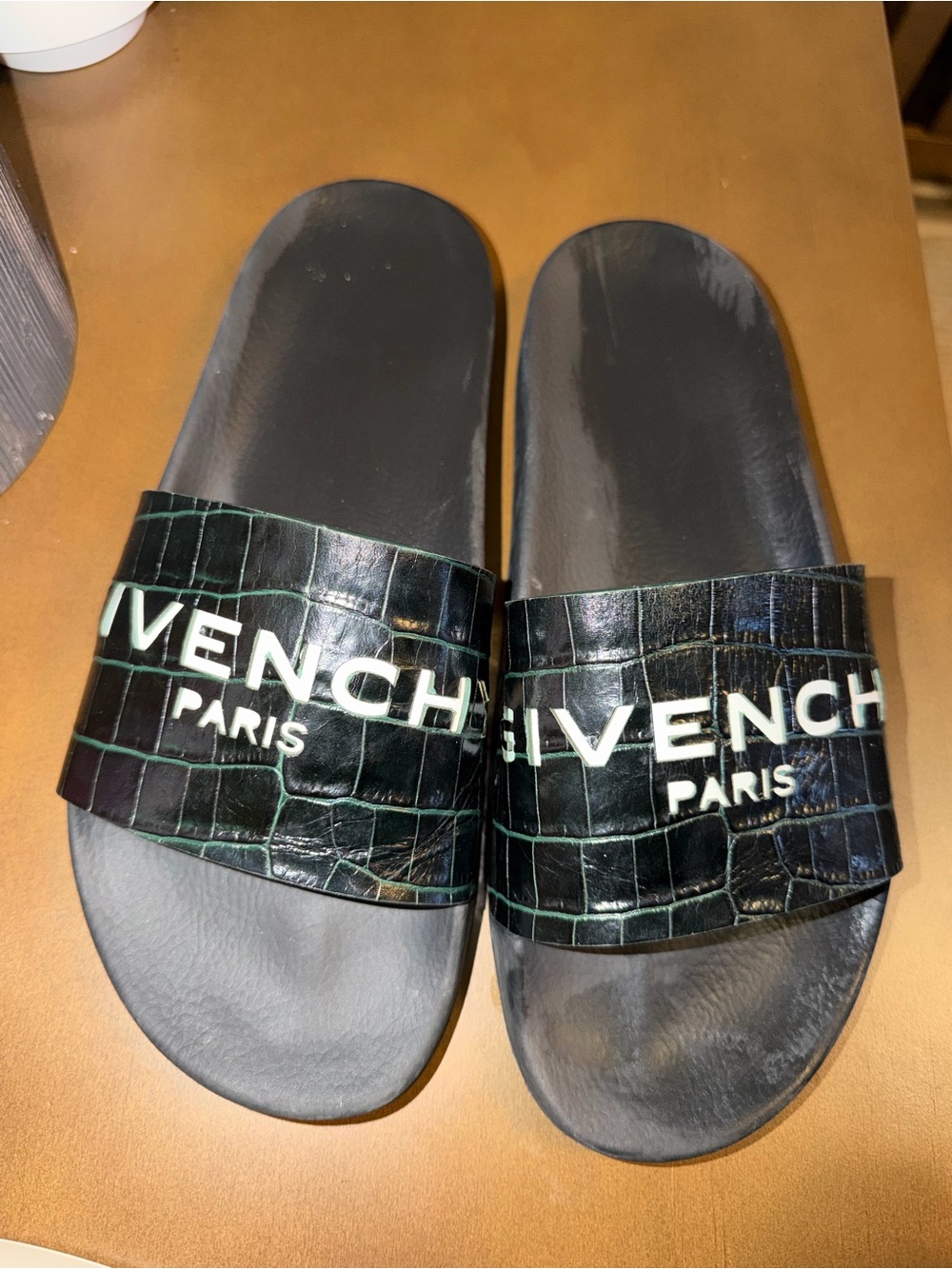 Givenchy Black Croc-Effect Logo Slide Sandals